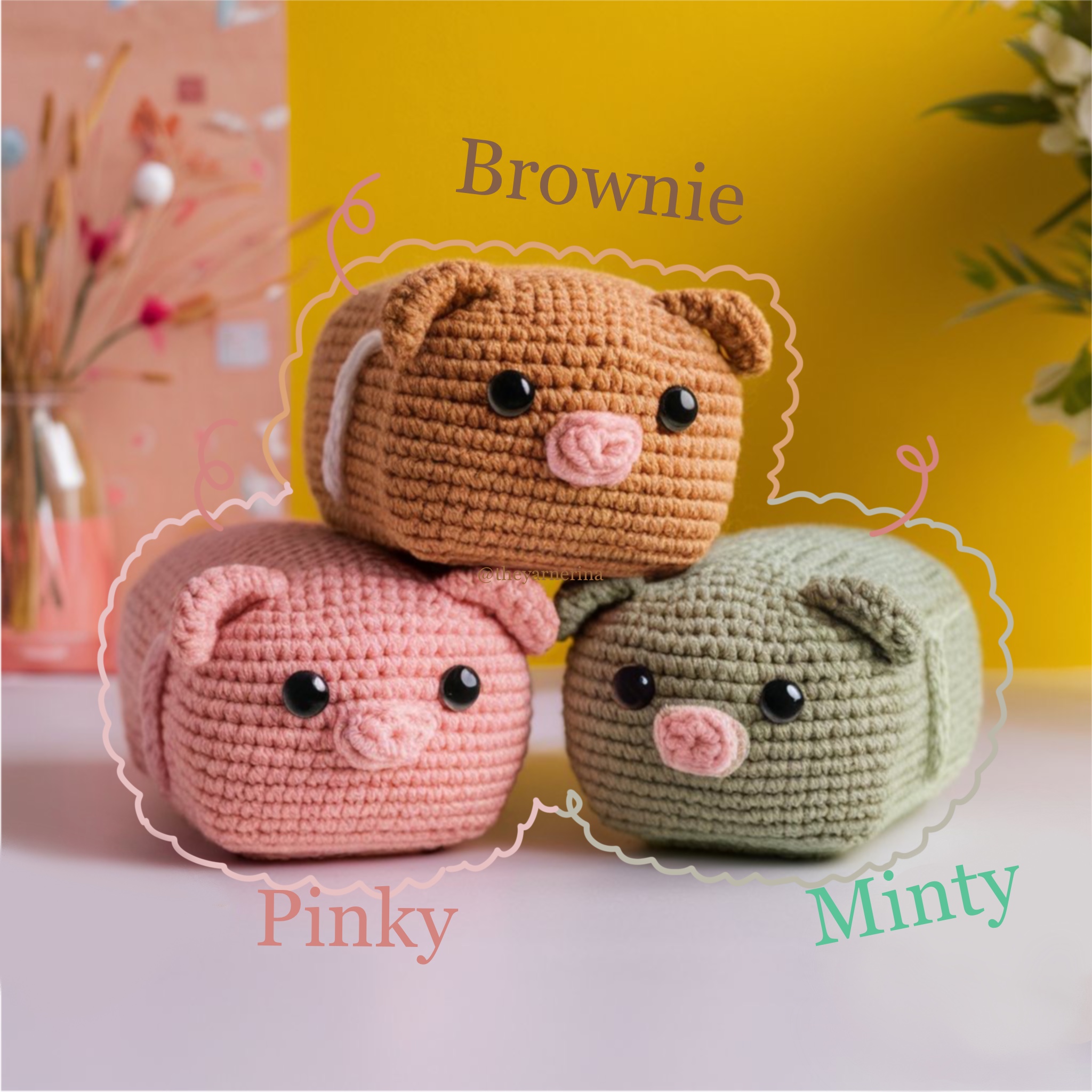 Pinky, Brownie, And Minty Loaf Piggy Stack: Adorable Crochet Pattern